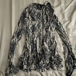INC International Concepts Black and Cream Patterned Blouse